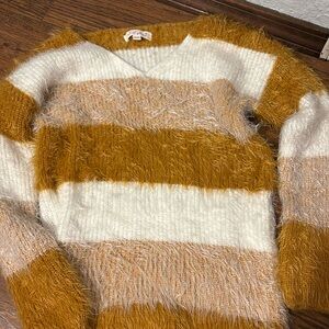 Yellow and white fuzzy sweater
